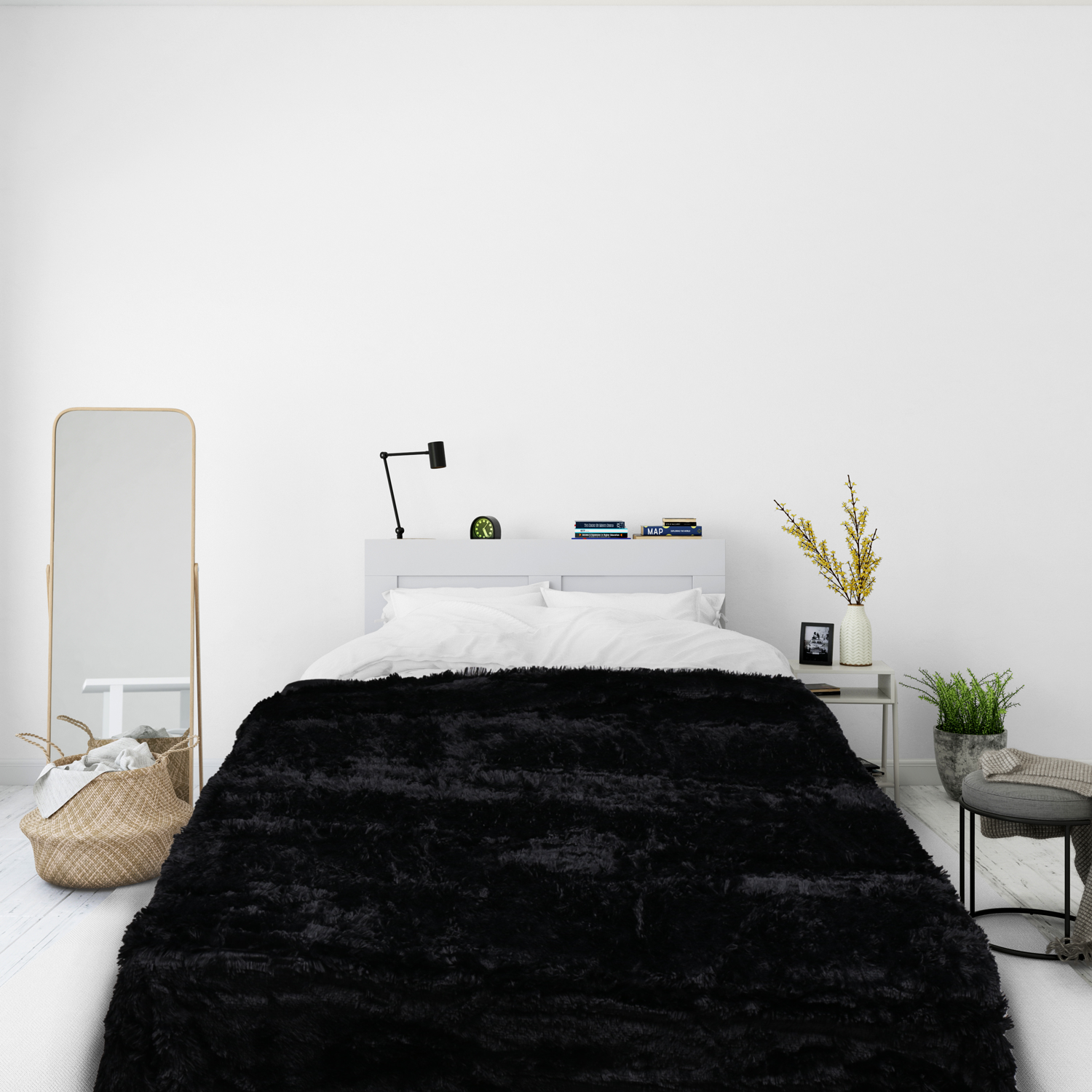 Bedspread Shaggy-Kuscheldecke Shaggy-schwarz-black